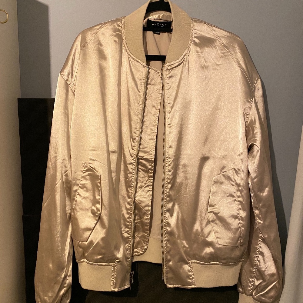 White/Cream Satin Bomber Jacket